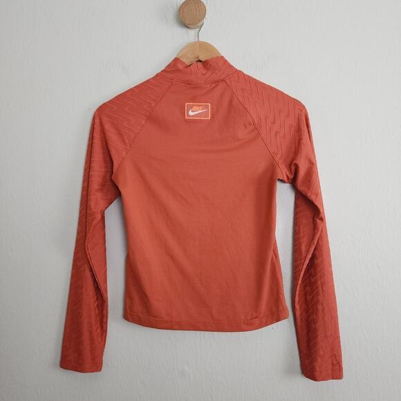 Nike Icon Clash Logo Print Mock-Neck Long Sleeve Top Terracotta Burnt Orange XS - Picture 11 of 12
